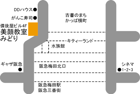 クロロフイル美顔教室 みどり阪急茶屋町口店の地図